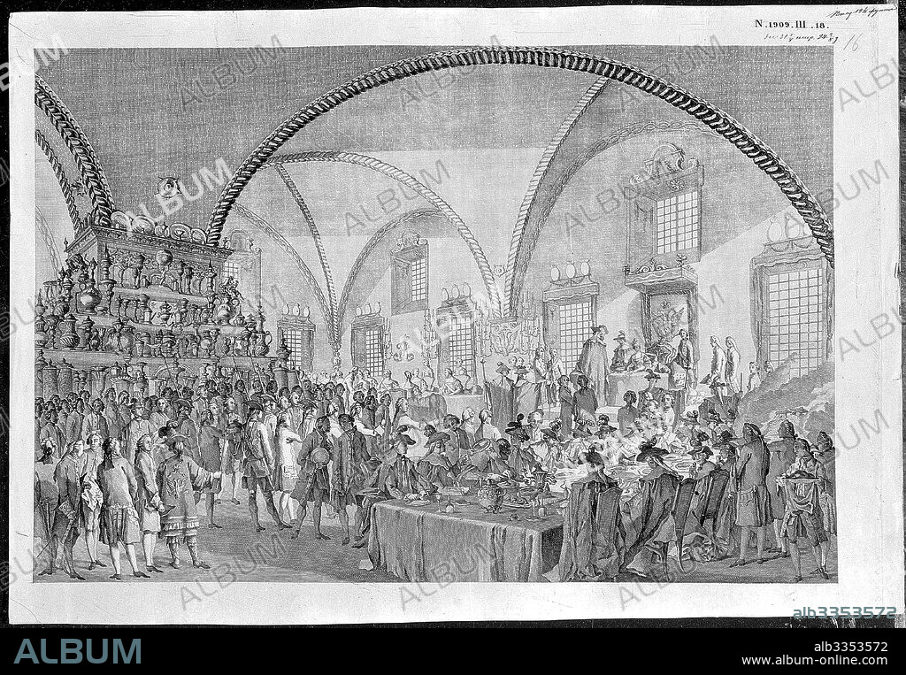 ALEXEY YAKOVLEVICH KOLPASHNIKOV. Coronation banquet of Catherine II in the hall of the Palace of the Facets in the Moscow Kremlin on September 22, 1762.