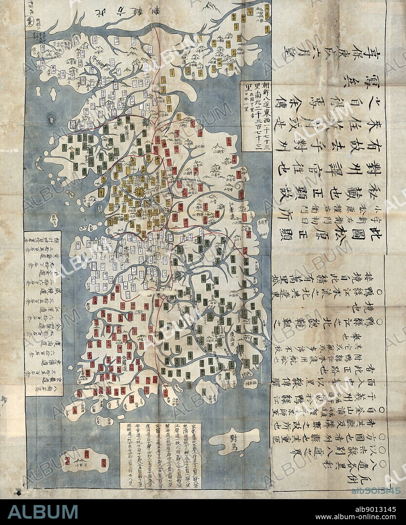 Choson, Map of Joseon Era Korea. Circa 1750 - 1800.