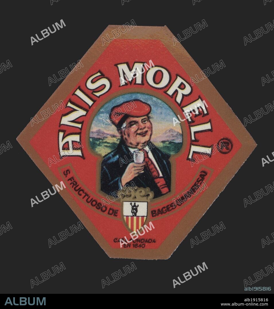 Publicidad. Etiqueta de Anís Morell. San Fructuoso del Bages (Manresa). Años 1930.