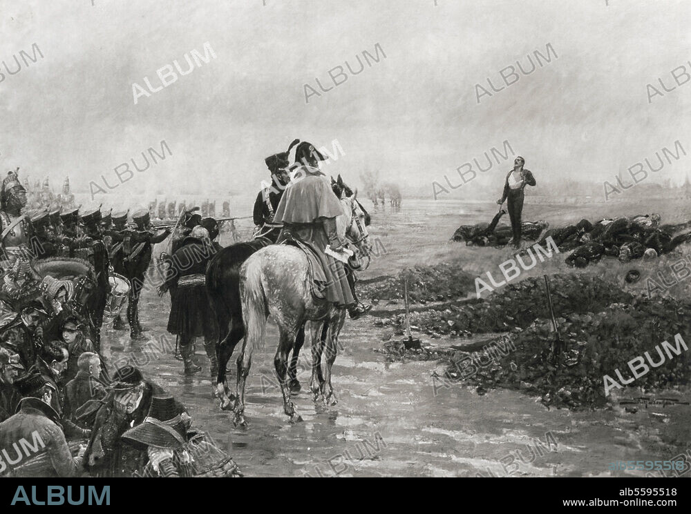 Hinrichtung der Schillschen Offiziere vor Wesel, 16. September 1809. (Nach dem Versuch Ferdinands von Schill, eine Volkserhebung gegen Napoleon I. zu entfachen). "Die Erschießung der elf Schill'schen Offiziere". Gemälde von Fritz Neuhaus (1852-1922).