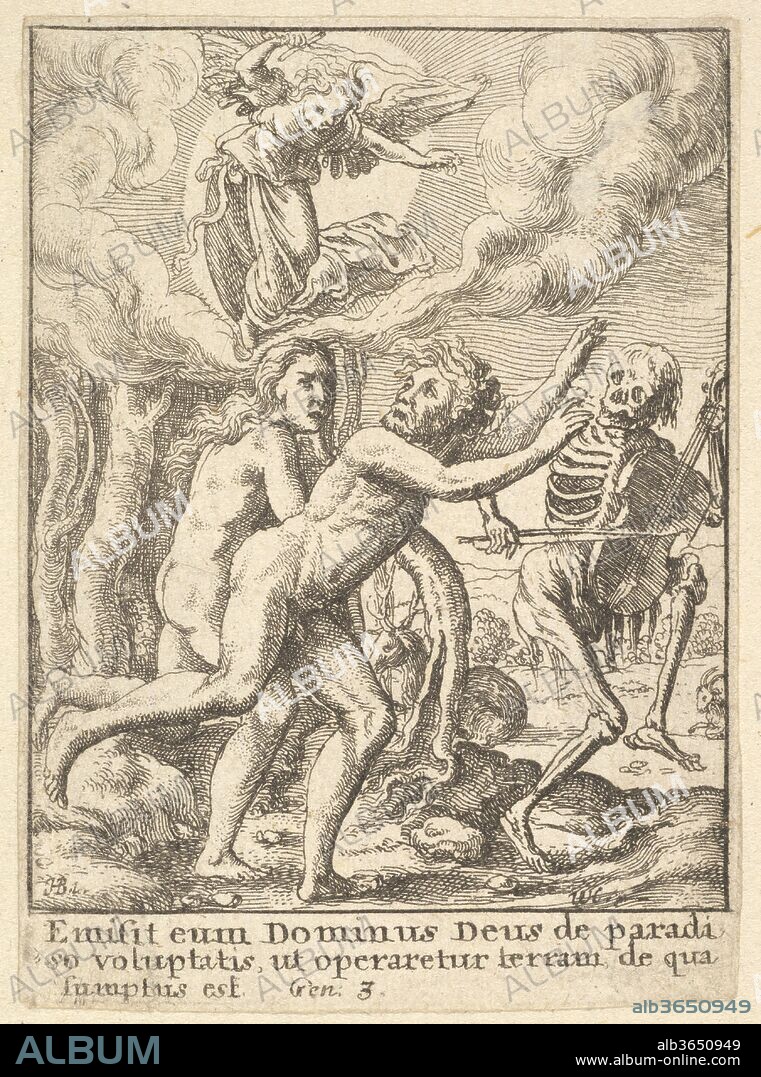 Paradise Lost, from the Dance of Death. Artist: After Hans Holbein the Younger (German, Augsburg 1497/98-1543 London). Dimensions: Sheet: 2 15/16 × 2 3/16 in. (7.5 × 5.5 cm). Etcher: Wenceslaus Hollar (Bohemian, Prague 1607-1677 London). Series/Portfolio: Dance of Death, after Holbein. Date: 1651.