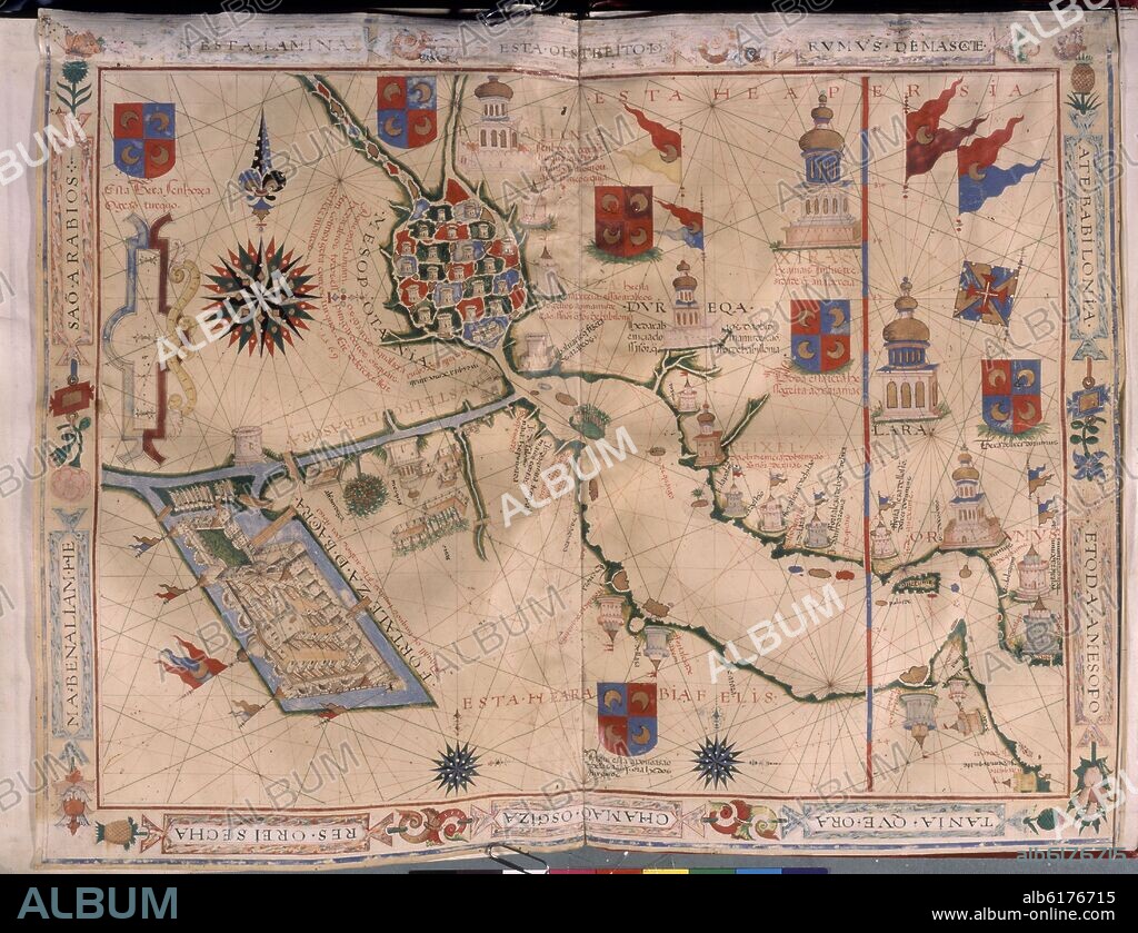 FERNAO VAZ DOURADO (1520-1580). MAPA DE MESOPOTAMIA Y EL IMPERIO PERSA - ATLAS PORTULANO - 1568 - MAR ARABIGO.