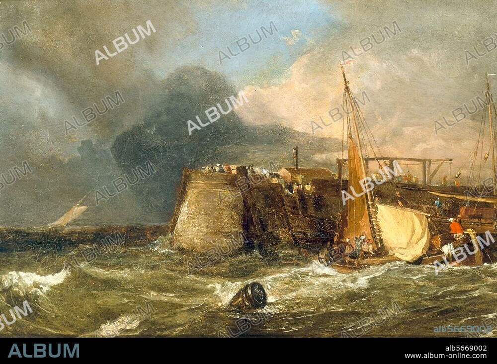 WILLIAM TURNER. Turner, Joseph Mallord William. 1775-1851. "Old Margate Pier". Oil on panel, 27.5 × 40.5cm. No date. London, Sotheby's. Lot 90, 10/7/91.