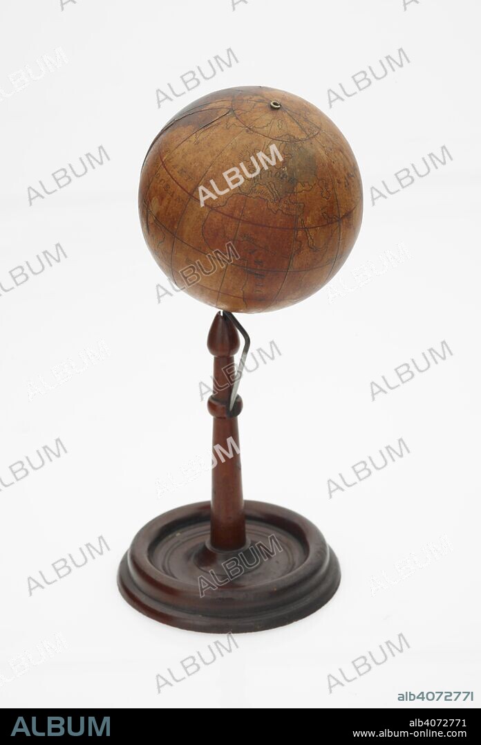 PENDLETON'S LITHOGRAPHY.. Globe on a rotating wooden stand. [A terrestrial globe]. Boston, Ma. : Pendleton Lithy., [ca. 1834?]. Globe : col., on a rotating wooden stand ; 14 cm. in diam.; Scale not given.  Stored in a wooden box.  Globe made up of 12 gores and 2 polar ice caps. May have been part of a small planetarium. Source: Maps G.48.