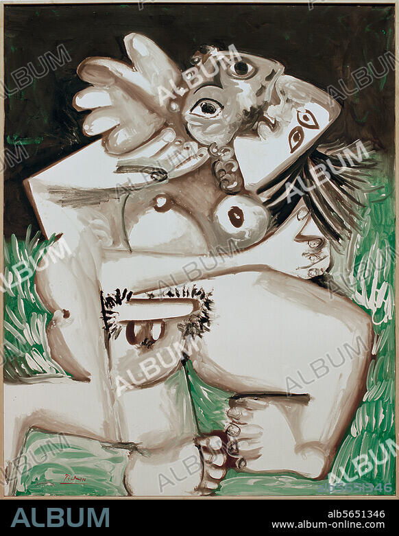 PABLO PICASSO. Picasso, Pablo 1881-1973. "Umarmung", 19. November 1969 (II). Öl auf Leinwand, 162 × 130 cm. Privatsammlung.