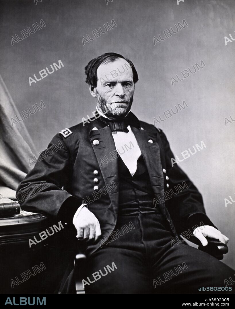 Sherman photo taken about 1865-1868. William Tecumseh Sherman (February 8, 1820 - February 14, 1891) was an American soldier, businessman, educator and author. He served as a General in the Union Army during the American Civil War (1861-65), for which he received recognition for his outstanding command of military strategy as well as criticism for the harshness of the "scorched earth" policies that he implemented in conducting total war against the Confederate States. When Grant assumed the U.S. presidency in 1869, Sherman succeeded him as Commanding General of the Army (1869-83). As such, he was responsible for the U.S. Army's engagement in the Indian Wars over the next 15 years, in the western United States. He steadfastly refused to be drawn into politics and in 1875 published his Memoirs, one of the best-known first-hand accounts of the Civil War. He died in New York City on February 14th, 1891 at the age of 71.