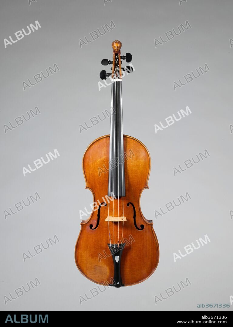 Violin. Culture: German. Dimensions: Height (Of body): 14 in. (35.6 cm)
Width (Lower bout): 7 15/16 in. (20.2 cm)
Depth (Rib height): 1 1/4 in. (3.2 cm). Maker: Joachim Tielke (German, 1641-1719). Date: ca. 1685.
Italy was not the only country that produced fine violins. Germany was the birthplace of many fine makers, including Jacob Stainer (b. Absam, 1617; d. Absam, 1683) and Joachim Tielke (b. Königsberg, 1641; d. Hamburg, 1719). The Hamburg workshop of Joachim Tielke produced a great variety of instruments (many were richly decorated with ivory, ebony, and tortoiseshell), including lutes, guitars, citterns, and violins. His violins typically have very delicate edgework and corners, pegboxes terminating in human or animal heads, and often bird's eye figured maple backs and sides. 
This violin retains its original neck, though it has been angled back and reshaped in conformance with modern playing requirements. The back and sides are of bird's-eye maple.
