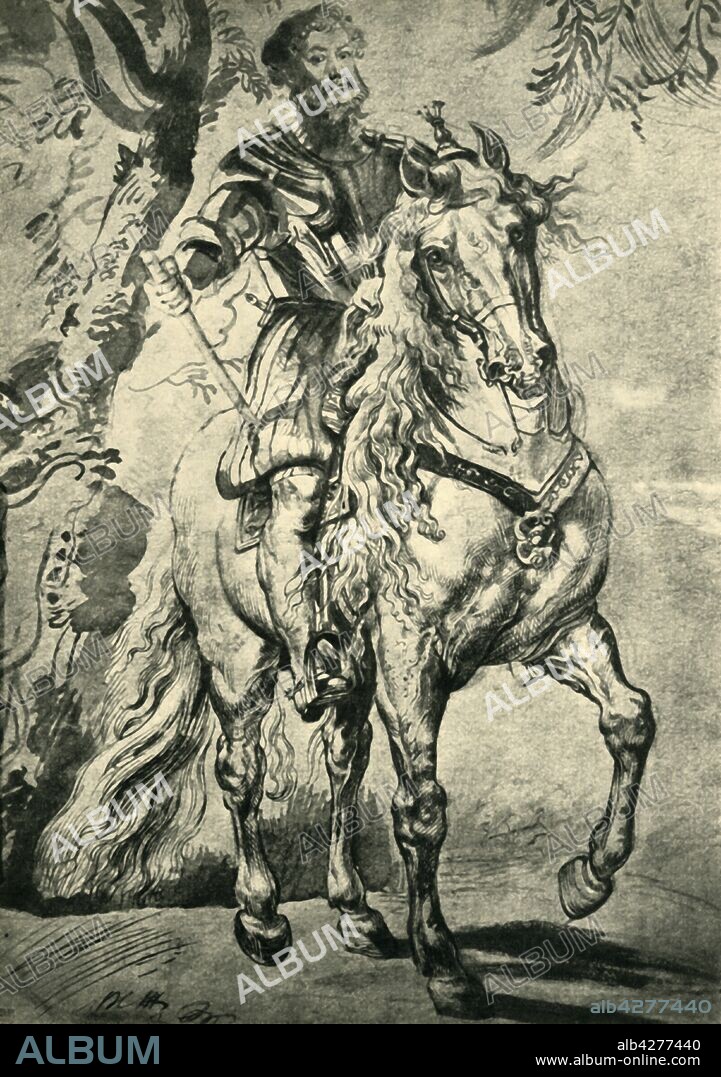 PETER PAUL RUBENS. 'The Duke of Lerma', 1603, (1943). Portrait of Spanish statesman Francisco Gómez de Sandoval, 1st Duke of Lerma (1552-1625). Drawing in the Louvre Museum, Paris. From "Europäische Handzeichnungen", (Five Hundred Years of European Drawings), by Bernhard Degenhart. [Atlantis-Verlag Berlin, Zürich, 1943].