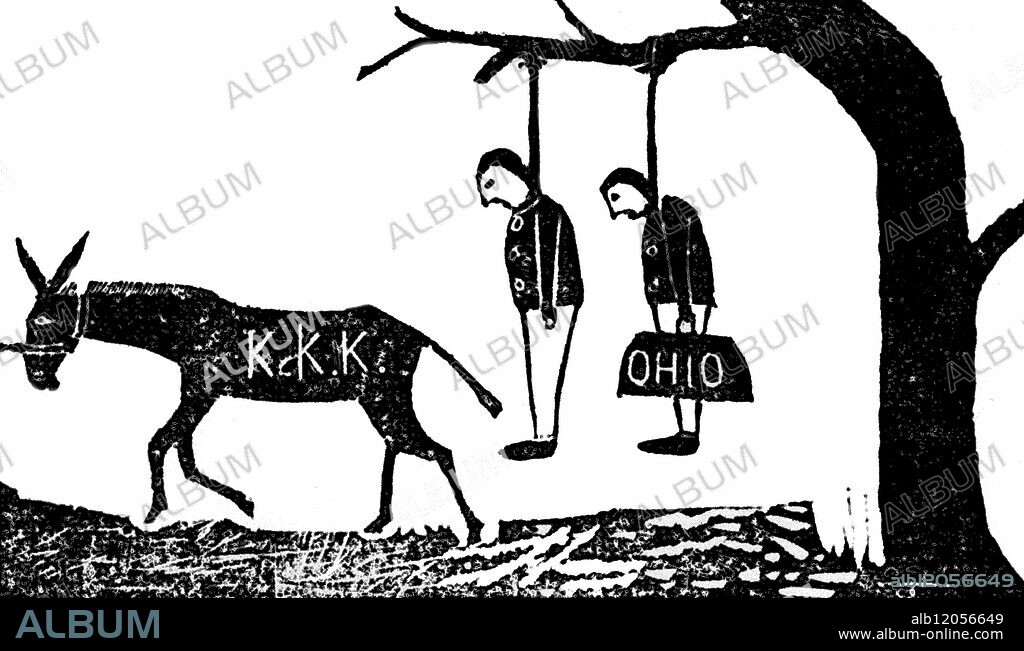 A prospective scene in the "City of Oaks" - 4th March 1869. The fate in store for those great pests of the Southern Society - the carpet-bagger and the scallawag - if found after the break of day on 4th March 1869.