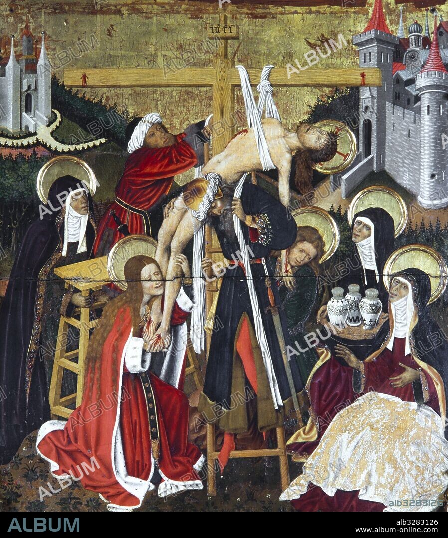 BERNAT MARTORELL. Retablo de la Transfiguración, 1445-1452. Descendimiento de la cruz. Pintura al temple sobre tabla. Catedral de Barcelona.