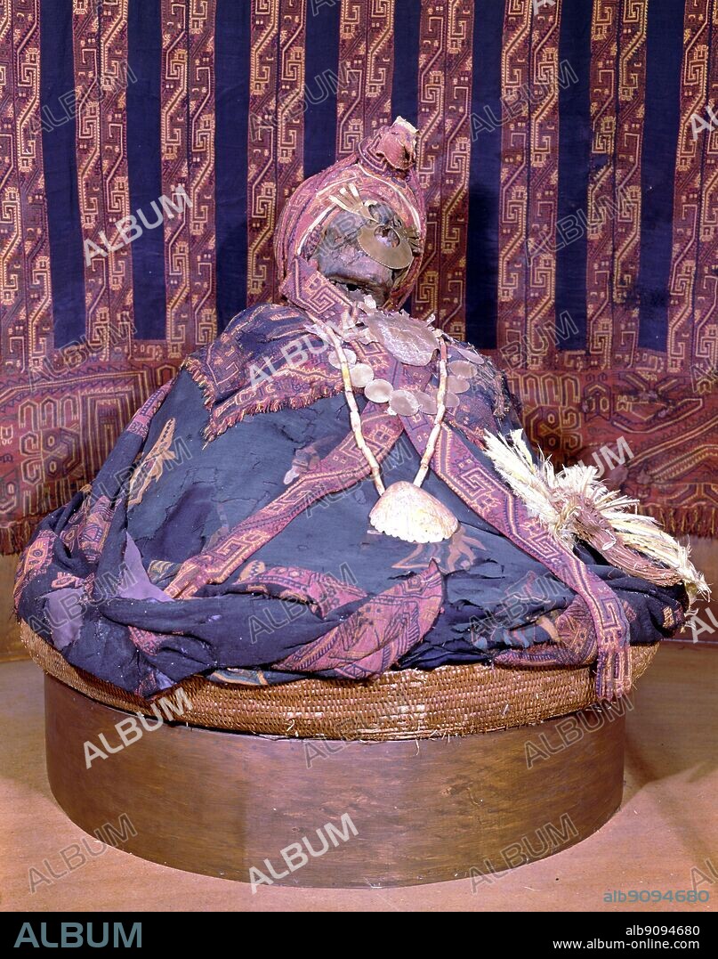 Peruvian Mummy from the Paracas Cemetery wearing gold jewellery. The Conquistadors by Hammond Innes, page 251.