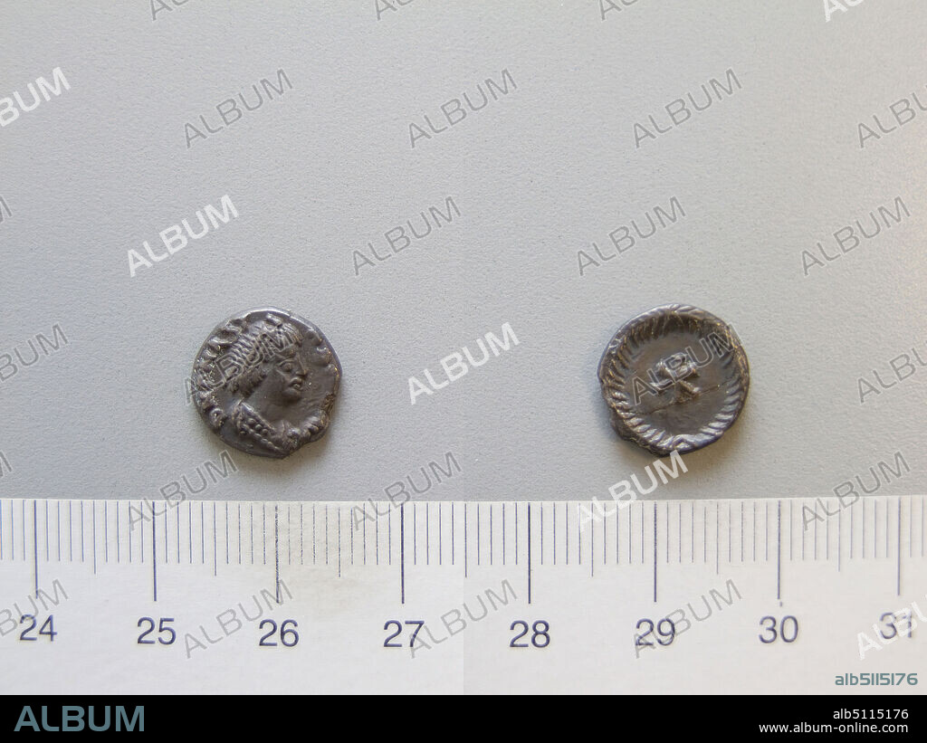 Ruler: Theodoric, 493 - 526, Mint: Ravenna, Honorand: Anastasius I, Byzantine Emperor, ca. 430518, ruled 491518, 1/2 Siliqua of Theodoric from Ravenna, 493528, Silver, 1.36 g, 12:00, 12 mm, Made in Ravenna, Ostrogothic, Italian, 5th6th century A.D., Numismatics.