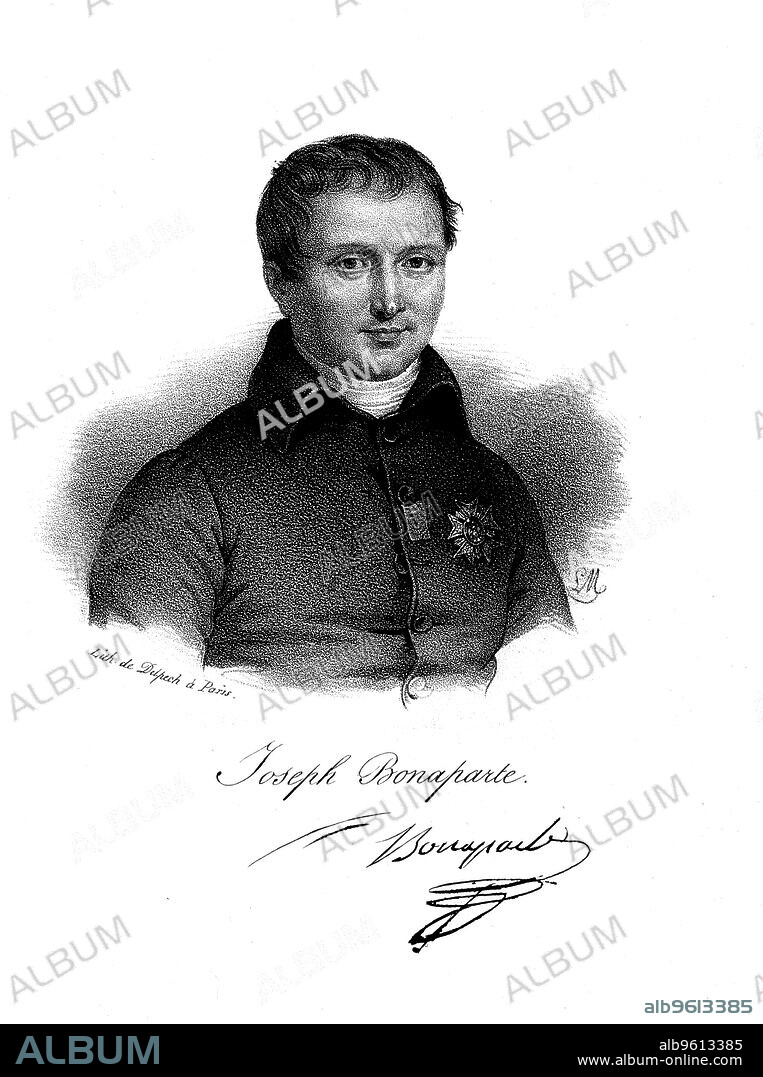 DELPECH. Joseph Bonaparte (1768-1844) c1830. Joseph Bonaparte was the brother of Napoleon I, Emperor of France. After a career as a lawyer, diplomat and soldier, he was appointed by Napoleon to rule as King of Naples and Sicily (1806-1808), and King of Spain (1808-1813).