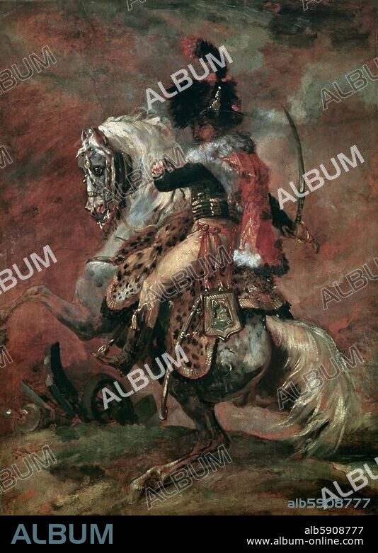 THéODORE GéRICAULT. Géricault, Théodore. 1791-1824. "Offizier der kaiserlichen Garde zu Pferd", 1812. Studie. Öl auf Leinwand, 52,5 × 40 cm. R.F. 210. Paris, Musée du Louvre.