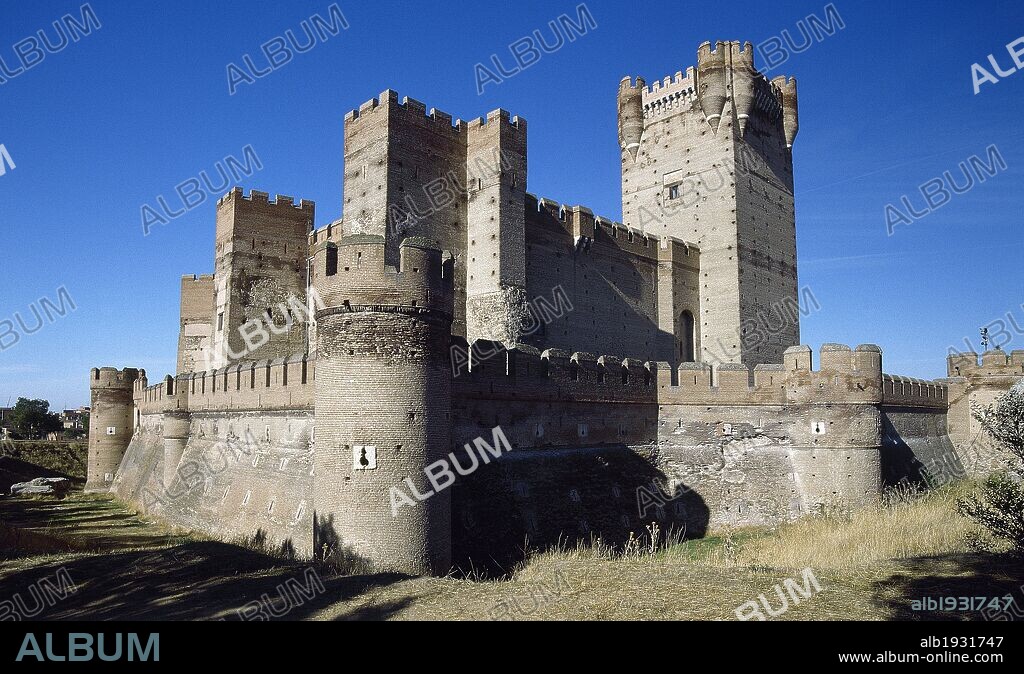 Spain. Castile-Leon. Medina del Campo. Castle of the La Mota. Reconstructed medieval fortress. Gothic military architecture with Moorish elements. Outside view.