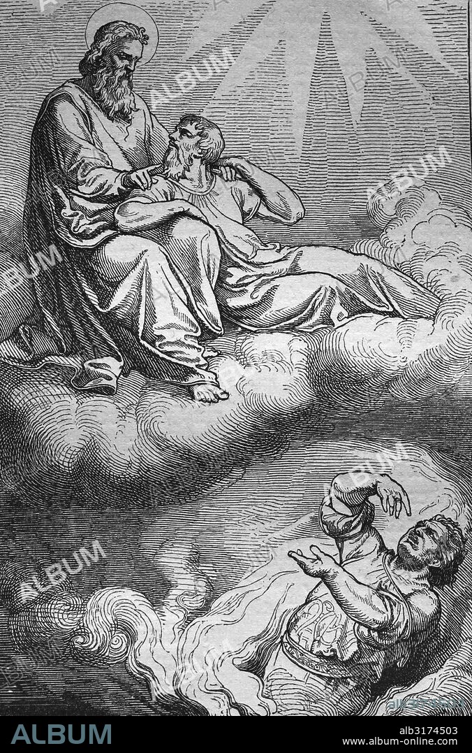 The poor lazarus and the rich man, historic bible steel engraving from 1860.