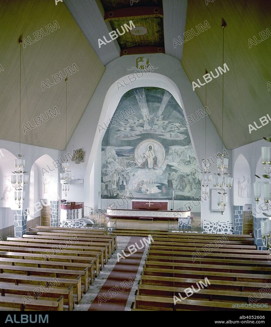 LENNART SEGERSTRÅLE. Altar fresco by Lennart Segerstråle, church of Rovaniemi, Finland. The fresco was painted in 1951. The church itself was built in 1950 to replace the previous one that was destroyed during World War II.