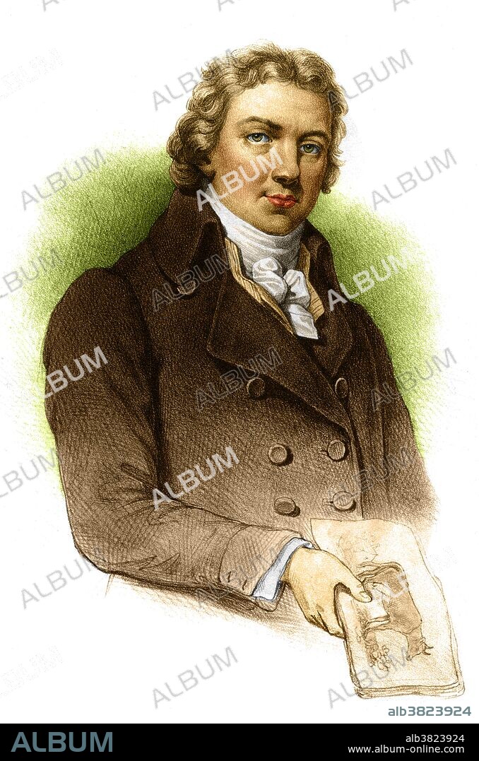 Color enhanced portrait of Edward Jenner (1749-1823), English physician and pioneer of vaccination. Jenner coined the word vaccination to describe his use of cowpox inoculation to obtain immunity to smallpox. Folk tales from his native Gloucestershire suggested that dairy hands who had contracted the milder cowpox did not contract the deadlier small pox. Jenner experimented on a small boy by inoculating him with fluid obtained from the blister of a patient with cowpox. He repeated his experiments and in 1798 published his results. The practice of vaccinating against smallpox quickly spread.