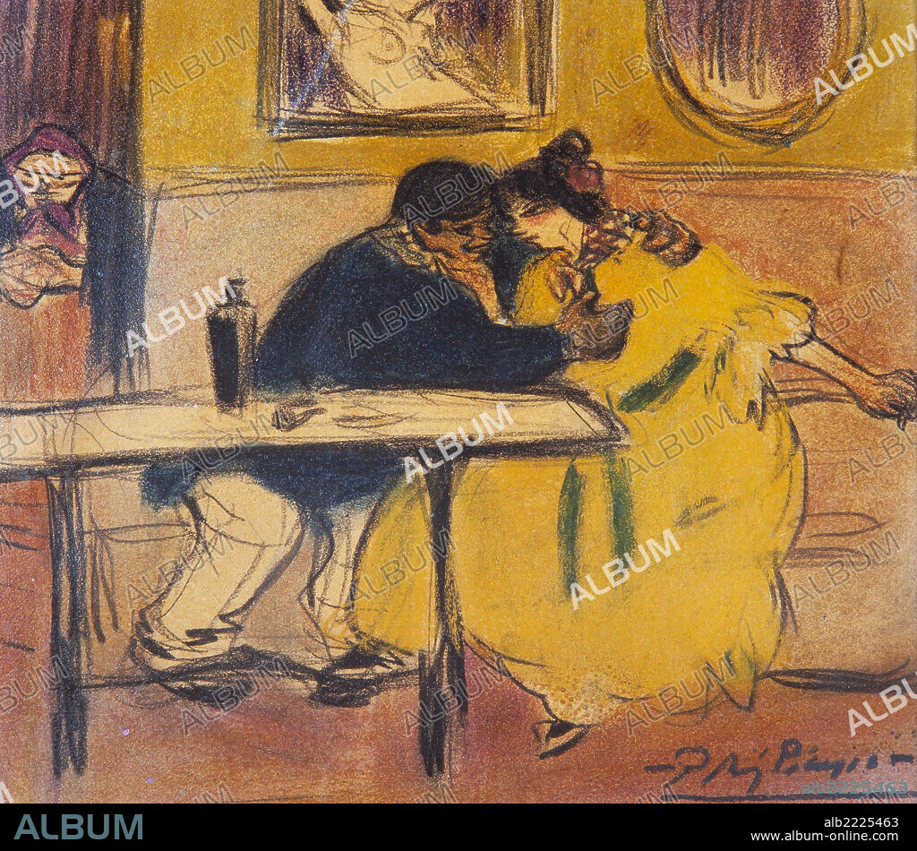 Pablo Picasso / 'The Divan', around 1899, Charcoal, pastel and coloured crayons on glazed paper, 26,2 x 29,7 cm, MPB 4,267.