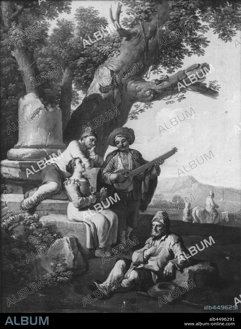 Paolo Monaldi, Peasants Making Music, Musical Countrymen, painting, oil on canvas, Height, 43.5 cm (17.1 inches), Width, 35.5 cm (13.9 inches).