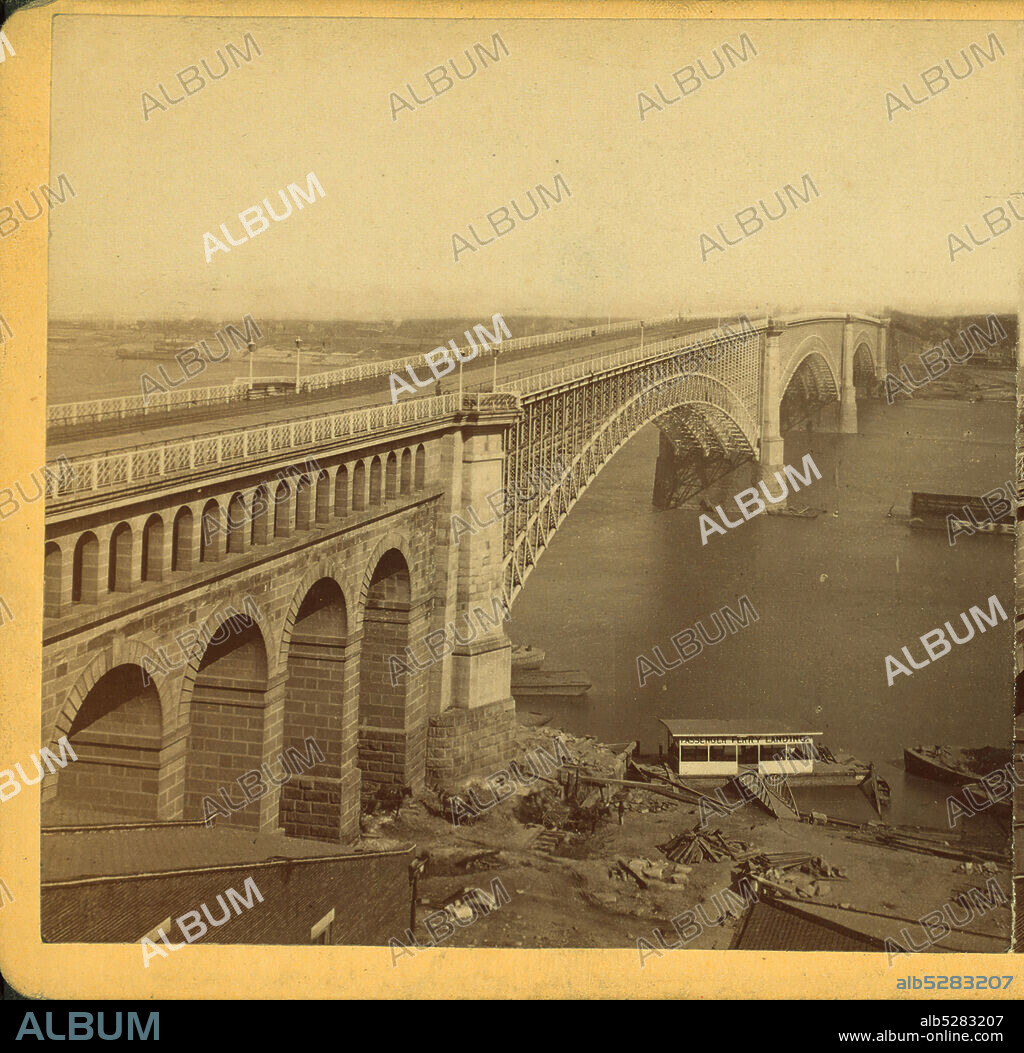 St. Louis Bridge and River below., 1875, Bridges, Missouri, Mississippi River, Saint Louis (Mo.), Saint-Louis, Eads Bridge (Saint Louis, Mo.).
