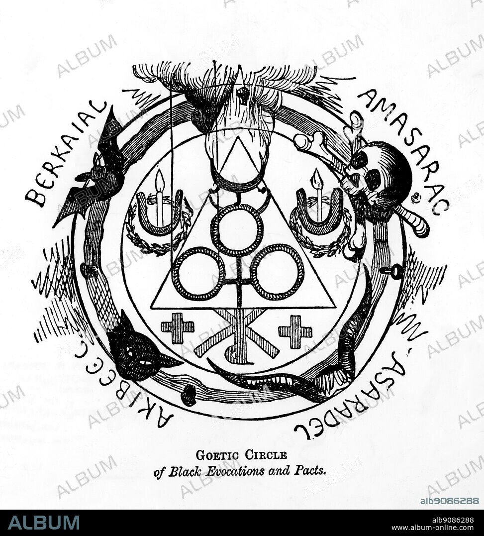 Goetic circle (or sorcerous circle) used for black evocations and pacts from Transcendental Magic - Its Doctorine and Ritual by Eliphas Levi. ©TopFoto.