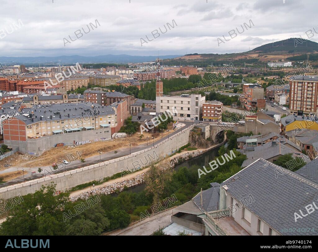 July 27, 2005. Ponferrada, Leon, photo Heras Rio sil and in the background a Panoramic view of Ponferrada, the road to Santiago,,,,,,,,,,,,,,,,,,,,,,,,,,,Archdc.