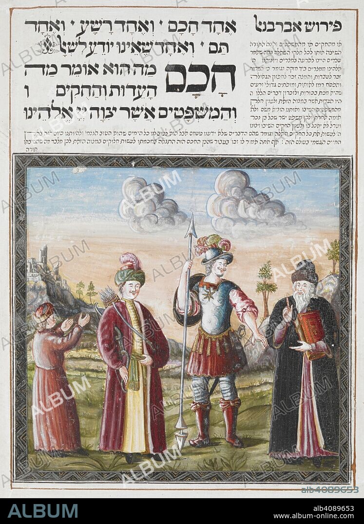JOSEPH BEN DAVID OF LEIPNIK and (SCRIBE). The Four Sons of the Passover Haggadah: the wise, the wicked, the simple and he who does not know how to ask. Leipnik Haggadah. Altona, 1740. Source: Sloane 3173, f.6v. Language: Hebrew.