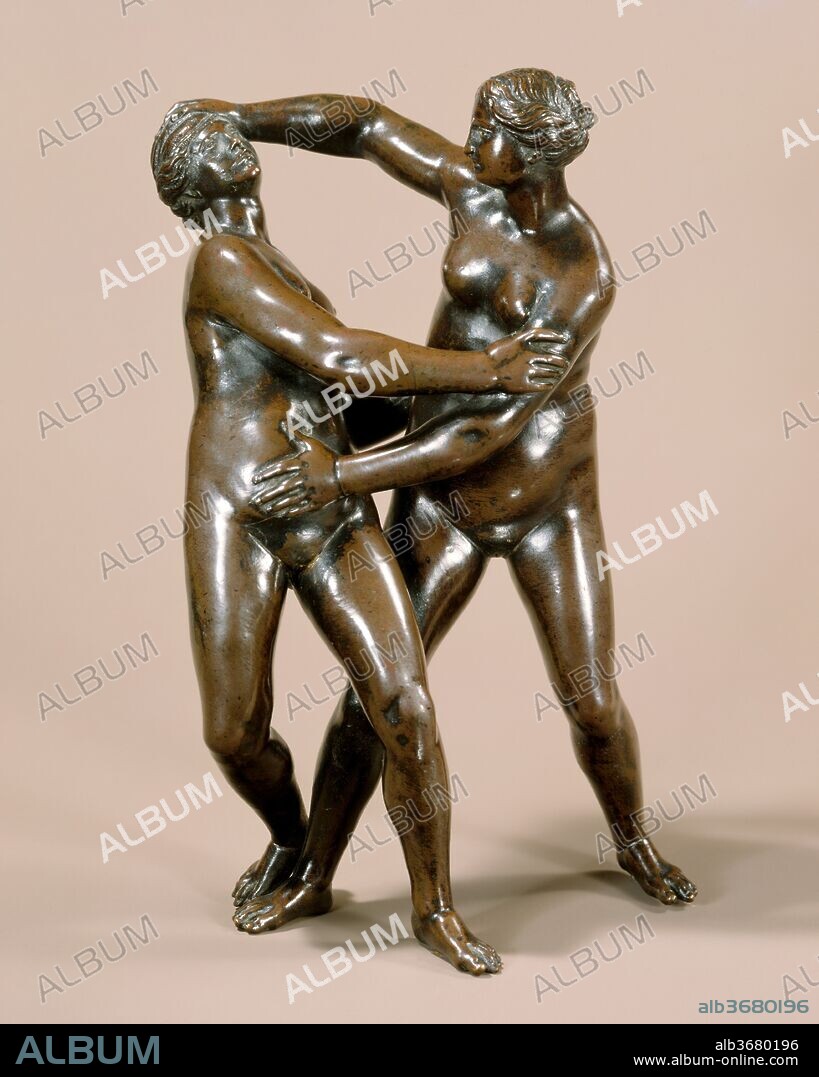 Nude Women Wrestling. Artist: After a composition by Leonhard Kern (German, Forchtenberg, Hohenlohe 1588-1662 Schwäbisch Hall). Culture: German. Dimensions: Height: 8 1/4 in. (21 cm). Date: mid-17th century.
An ivory of this composition, in Vienna, has been convincingly assigned to the prolific Leonhard Kern.[1] The ivory is smaller (17.2 cm) and its self-base naturalistically carved with shells and a dog. Among other bronzes of this composition, equivalent in quality to ours, are those in the Wallace Collection, London, and in the Nationalmuseum, Stockholm. They are conventionally called Italo-Flemish, and are dated to the late sixteenth or early seventeenth century, because of their supposed resemblance to bronzes of the type of nos. 88 and 89.[2]
It is generally assumed that one of the bronzes was the model for the ivory, but the case is more likely to have been the reverse. While omitting the elaborate base of the ivory, the maker of the bronzes retained some, if not all, of the simple volumetric masses that typify Kern's carving style. This maker may best be defined as either a workshop associate or an early imitator.
The iconography remains unexplained. Diana discovering the pregnancy of Callisto and scene from Tasso's Gerusalemme liberate (XV, 18) have been proposed as subjects.[3]
[James D. Draper, 1984]
Footnotes:
[1] E. Grünenwald, Leonhard Kern: ein Bildhauer des Barock, Schwäbisch-Hall, 1969, no. 121, dated ca. 1635.
[2] H. R. Wihrauch, Europäische Bronzestatuetten, 15.-18. Jahrhundert, Brunswick, 1967, p. 366, links them with his "Meister der Genrefiguren."
[3] J. G. Mann, Wallace Collection Catalogues. Sculpture, 2nd ed. With supplement, London, 1981, no. 130.