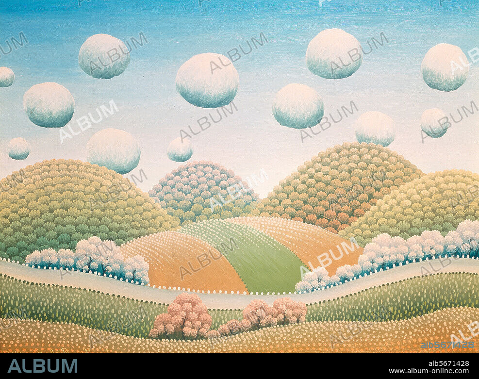 IVAN RABUZIN. Rabuzin, Ivan. (27.03.1921 Kljuc, Croatie - 18.12.2008 Zagreb, Croatie). Peintre naïf croate. "Tout près de ma maison à Novi Masof". Peinture, 1969.