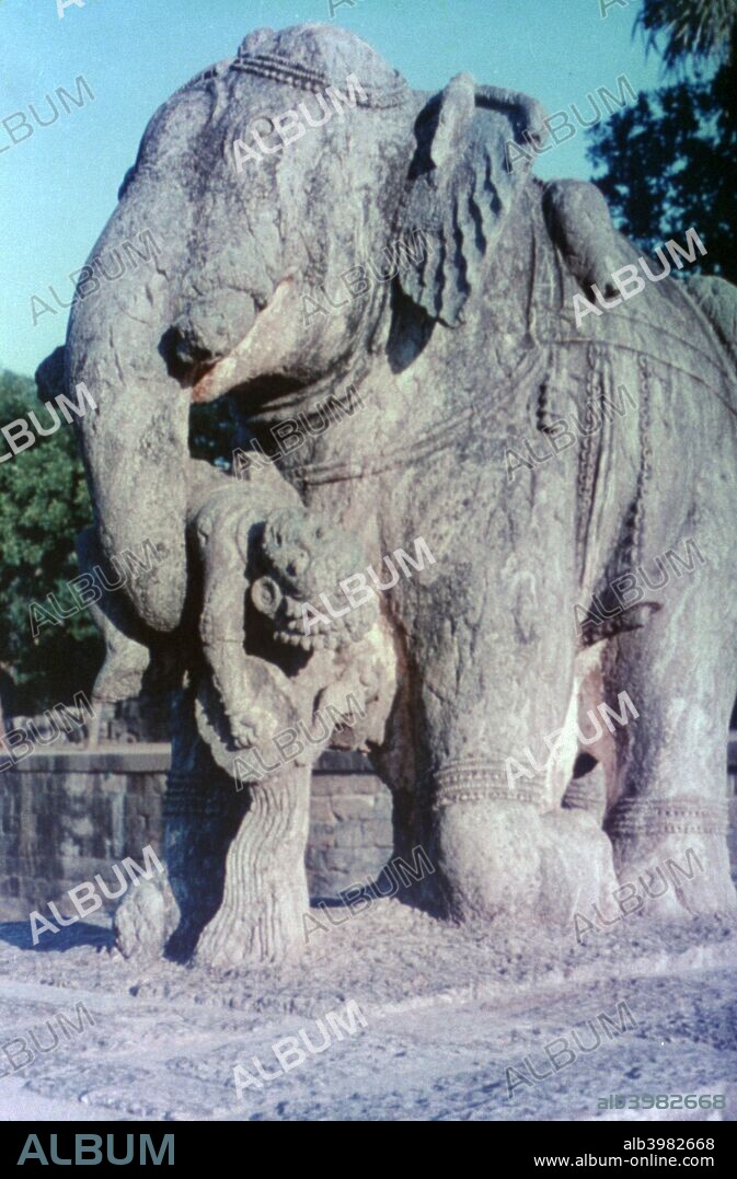 Elephant sculpture, Khajuraho, India.  c950-1050. (20th century).