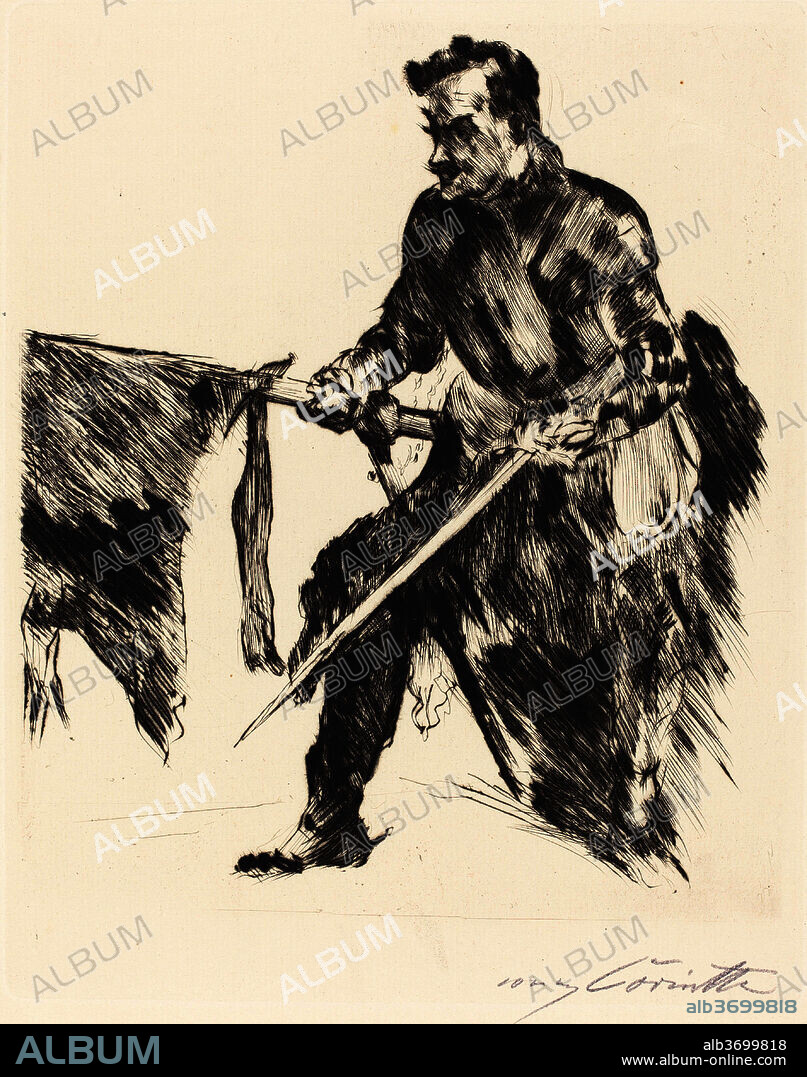 LOVIS CORINTH. The Actor Rudolf Rittner in the Role of Florian Geyer. Dated: 1914. Dimensions: plate: 24.8 x 19.8 cm (9 3/4 x 7 13/16 in.)  sheet: 34.9 x 24.3 cm (13 3/4 x 9 9/16 in.). Medium: drypoint in black on laid paper.