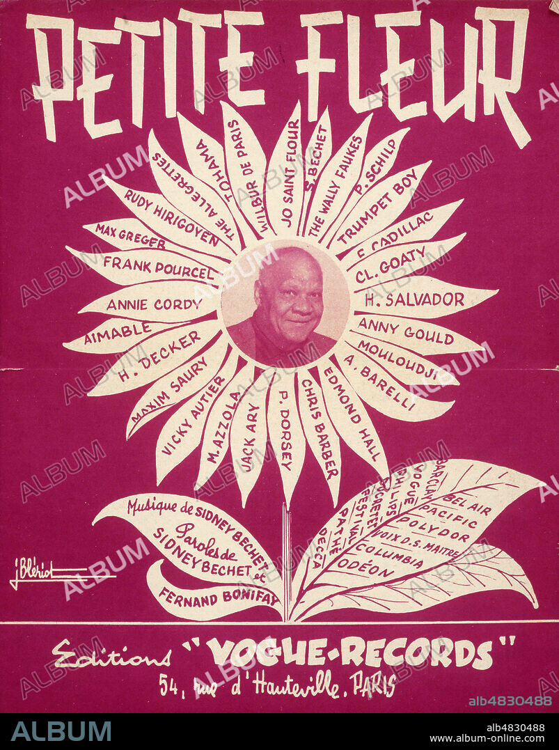'Petite fleur' : musique et paroles de Sidney BECHET (1891-1959). Couverture de partition de 1958. vers 1950 1960. Credit : Collection KHARBINE-TAPABOR.