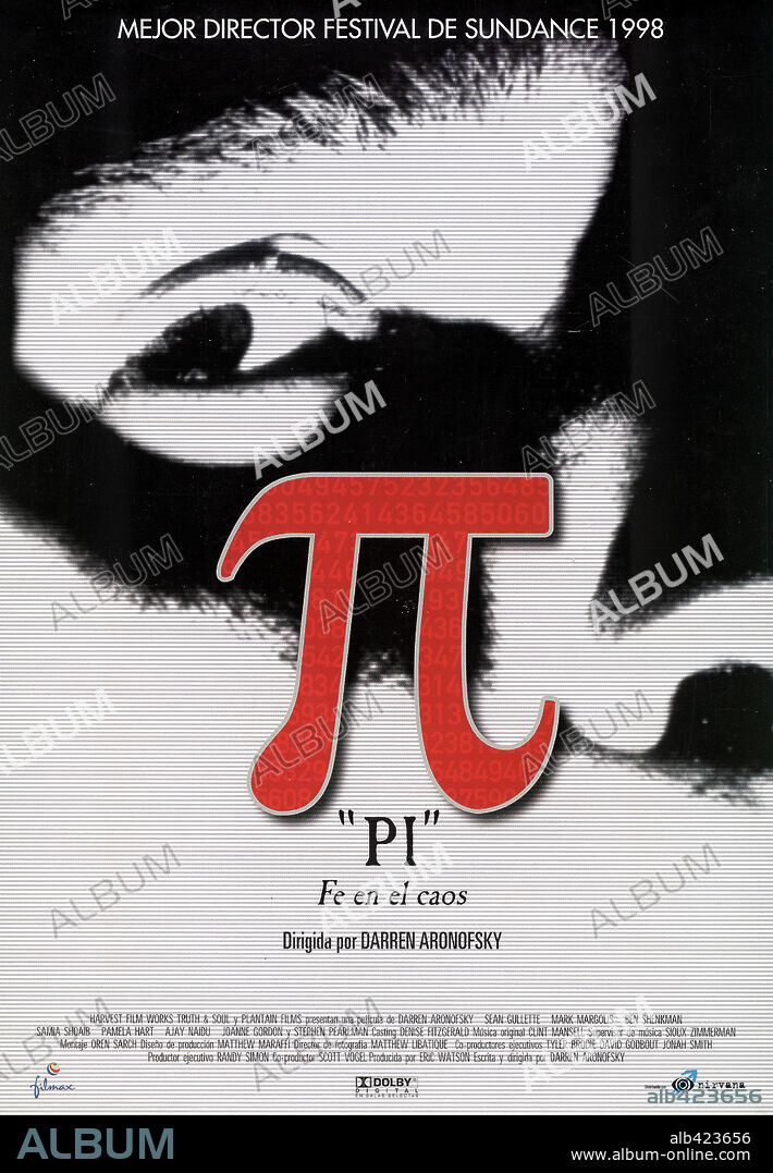 Poster de PI, FE EN EL CAOS, 1998 (PI), dirigida por DARREN ARONOFSKY. Copyright HARVEST FILM WORKS.