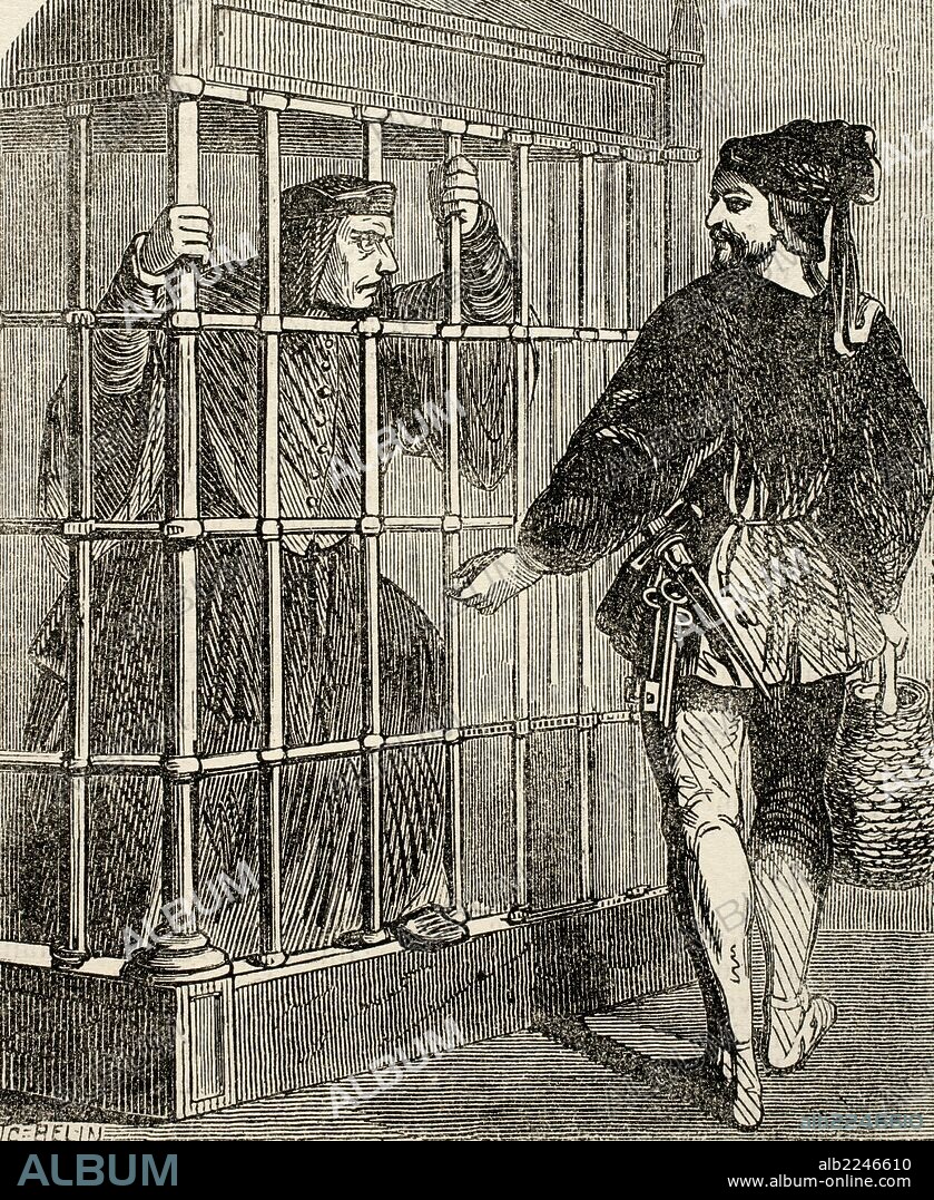 Jean Balue (1421-1491). French cardinal and minister of Louis XI. Balue prisoner in the castle of Loches. Engraving. 19th century.