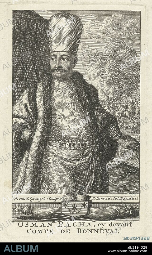 Portrait of Osman Pascha as General of Turkish troops. Francois van Bleyswijck, Johannes Broedelet, 1681 - 1746.