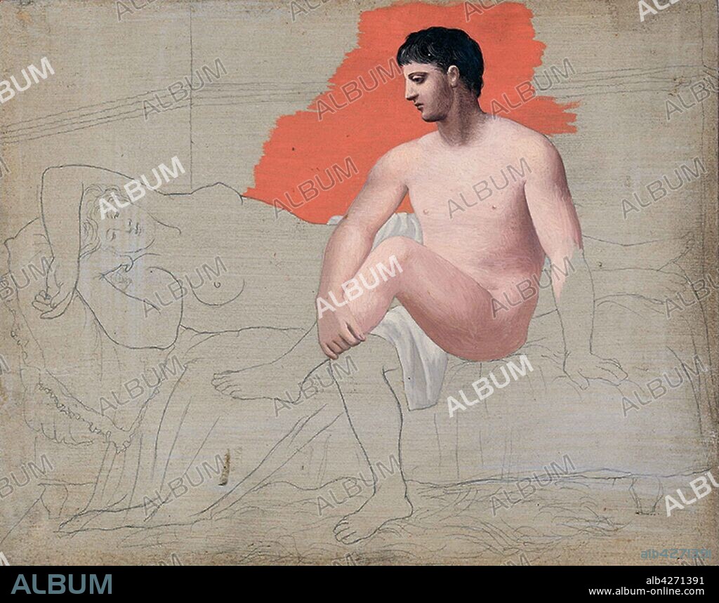 PABLO PICASSO. Homme nu contemplant sa compagne endormie.