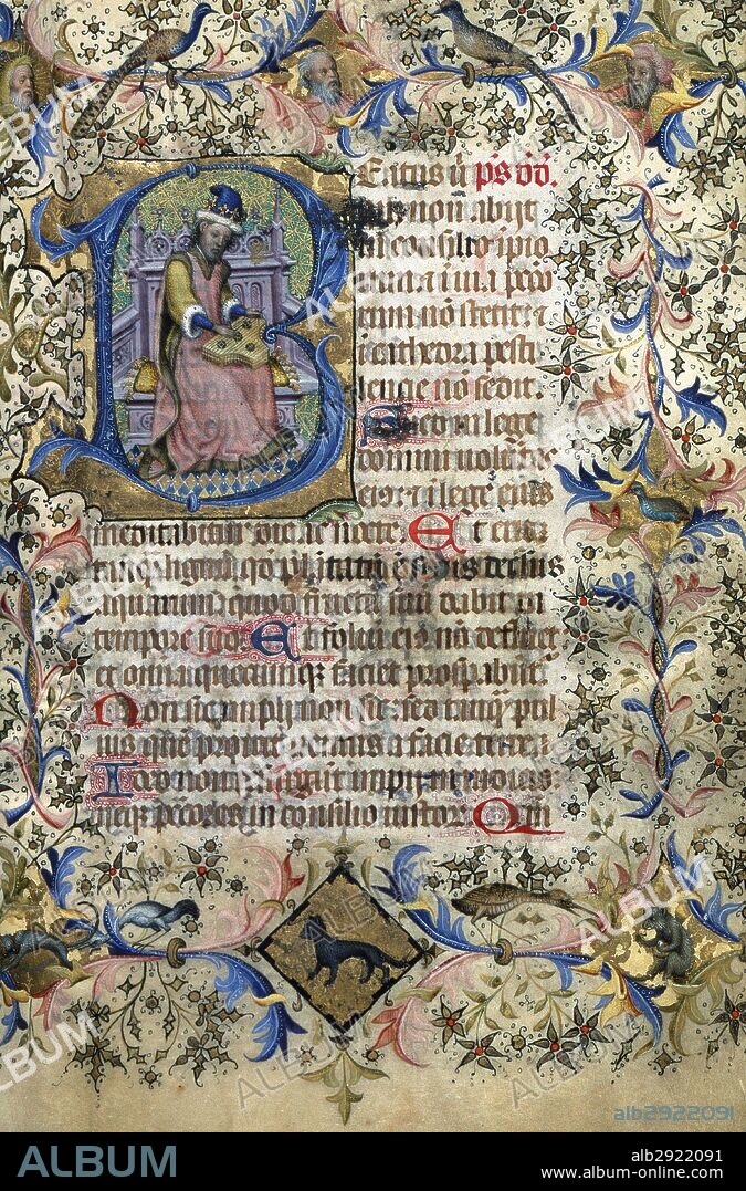 Bernat Martorell (died 1452). Catalan painter. International Gothic style. Manuscript. Book of hours, 1444. Folio I. Historical Archive. Barcelona. Catalonia. Spain.