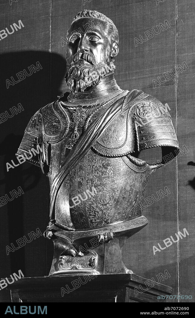 LEONE LEONI (1509-92). EL GRAN DUQUE DE ALBA - FERNANDO ALVAREZ DE TOLEDO -BUSTO DE BRONCE - SIGLO XVI - 94x75x40.