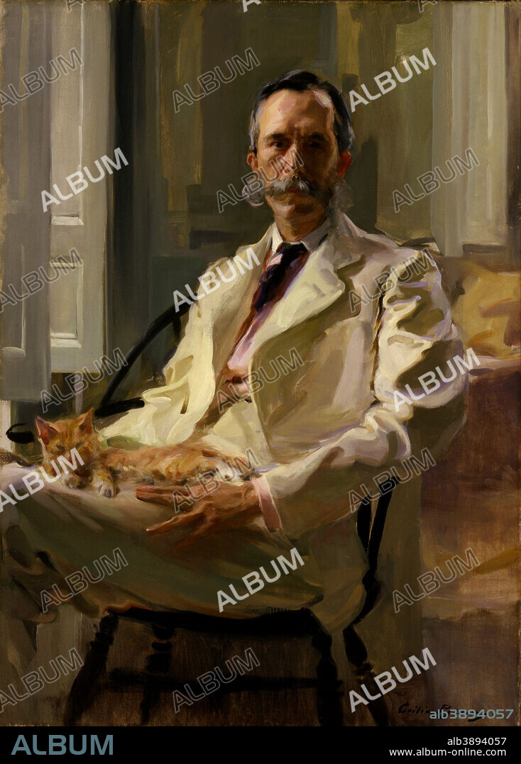 CECILIA BEAUX. Man with the Cat (Henry Sturgis Drinker). Date/Period: 1898. Painting. Oil on canvas Oil on canvas. Height: 1,219.20 mm (48 in); Width: 879.60 mm (34.62 in).