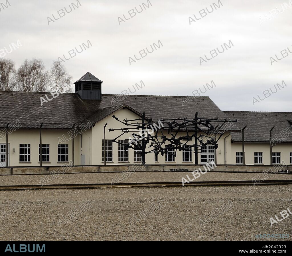Dachau Concentration Camp. Nazi camp of prisoners opened in 1933. International Memorial. First, sculpture International Monument, 1968, by Nandor Glid (1924-1997). Germany.