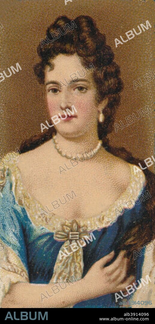 Queen Mary II (1662–1694), joint Sovereign of England, Scotland, and Ireland, c1692. Queen Mary II (1662-1694) reigned as Queen of England and Ireland from 13 February 1689 until her death, and as Queen of Scotland (as Mary II of Scotland) from 11 April 1689 until her death. Mary, a Protestant, came to the throne following the Glorious Revolution. After an original painting attributed to Jan van der Vaart (1647-1721), c1692. From 'Chairman & Vice-Chair Miniatures' cigarette cards, first series, produced by R. J. Lea, Ltd., Manchester, 1912.