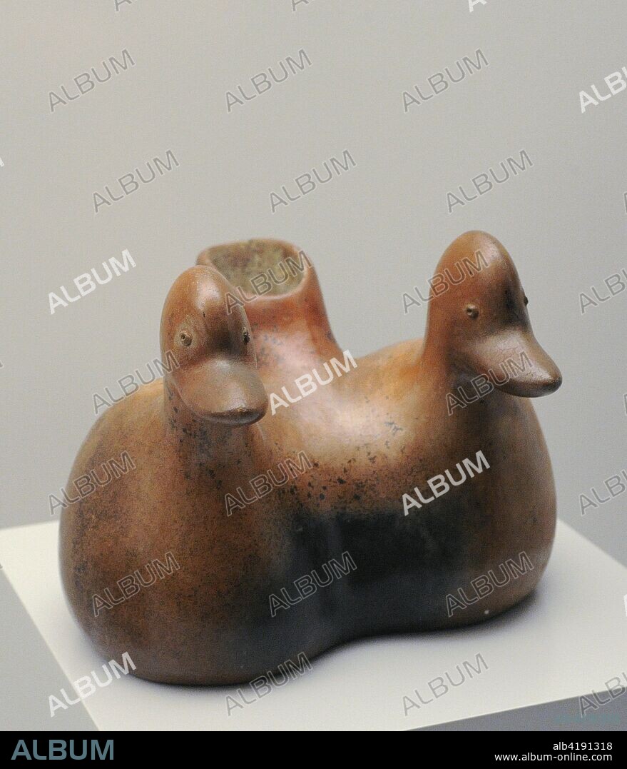 Geminated vessel depicting ducks. Ceramic. Colima style. Early-Middle Classic Period (100-700 AD). Western Mexico. Museum of the Americas. Madrid, Spain.