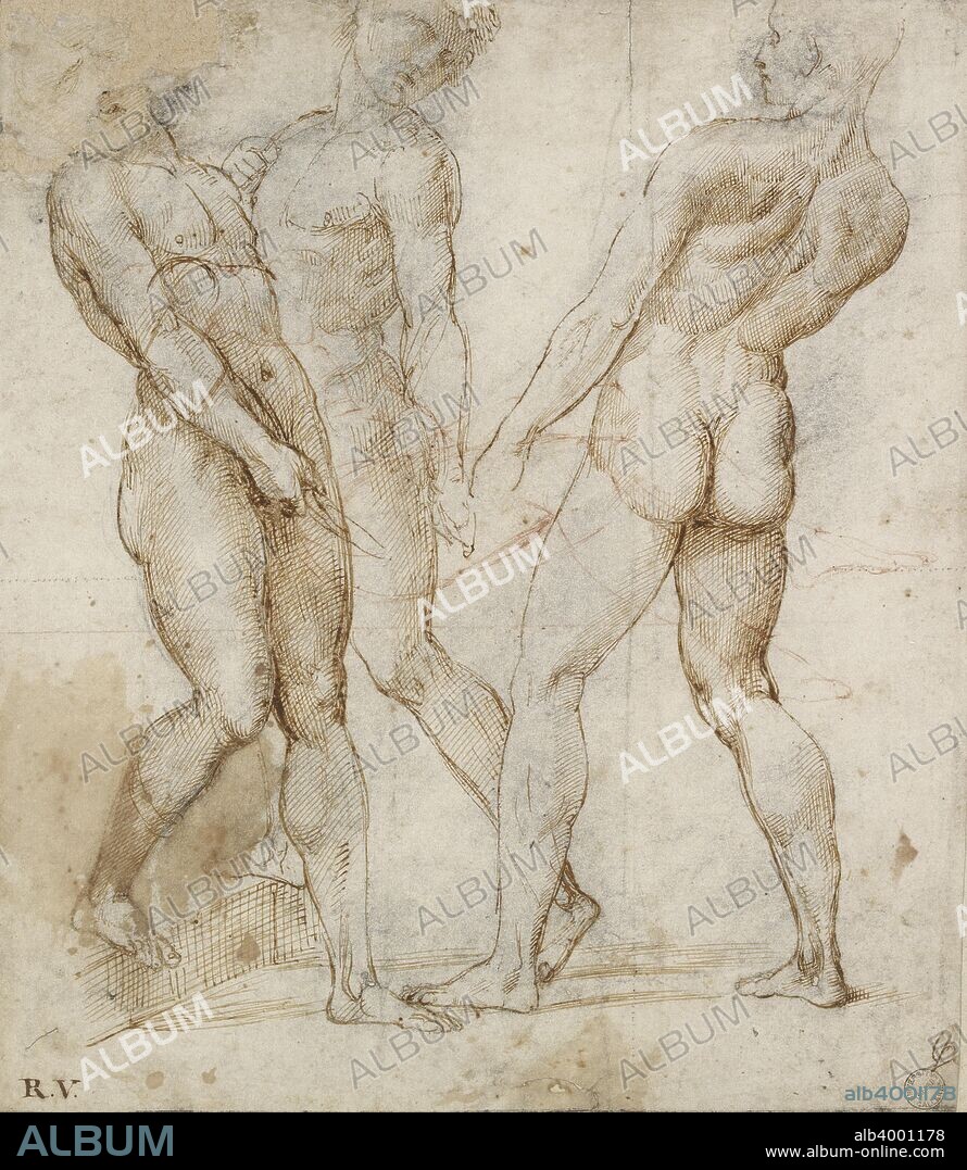 Three nude bearers (Study for the Entombment), early 16th century. Dimensions: height x width: sheet 28.2 x 24.6 cm.