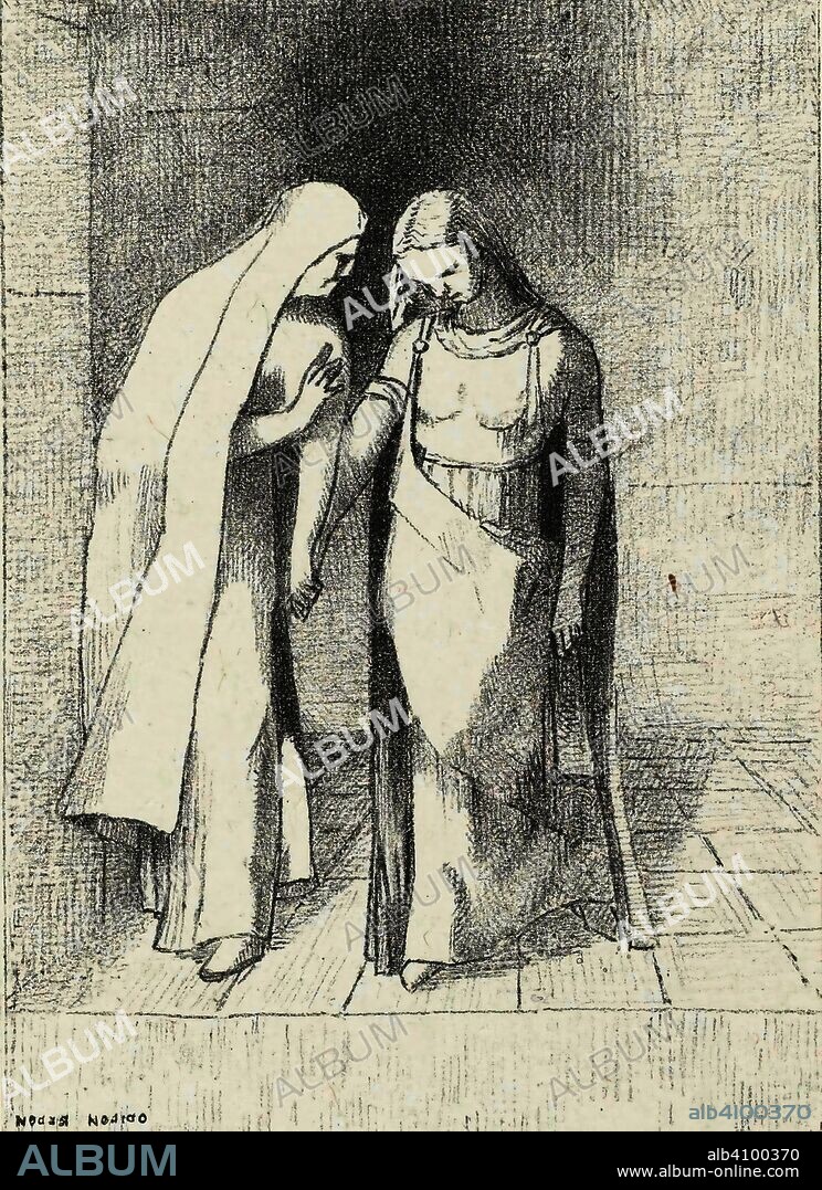 ODILON REDON. Mystical Conversation (Entretien mystique). Dimensions: 44.4 cm x 30.9 cm, 13.5 cm x 9.7 cm, 13.5 cm x 9.7 cm.