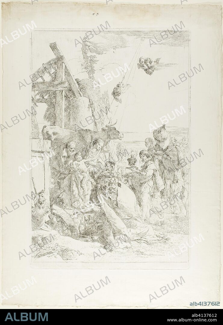 GIOVANNI BATTISTA TIEPOLO. Adoration of the Magi. Giambattista Tiepolo; Italian, 1696-1770. Date: 1735-1745. Dimensions: 417 x 283 mm (image); 432 x 290 mm (plate); 547 x 395 mm (sheet). Etching on off-white laid paper. Origin: Italy.