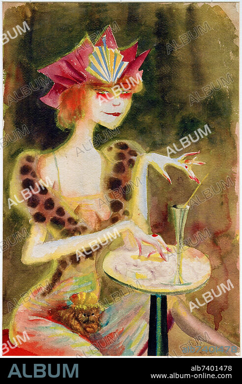 OTTO DIX. Dix, Otto; 1891-1969. "Mieze, abends im Café", 1923. Aquarell über Bleistift, 56,7 x 38,7 cm. Bernried, Buchheim-Museum.