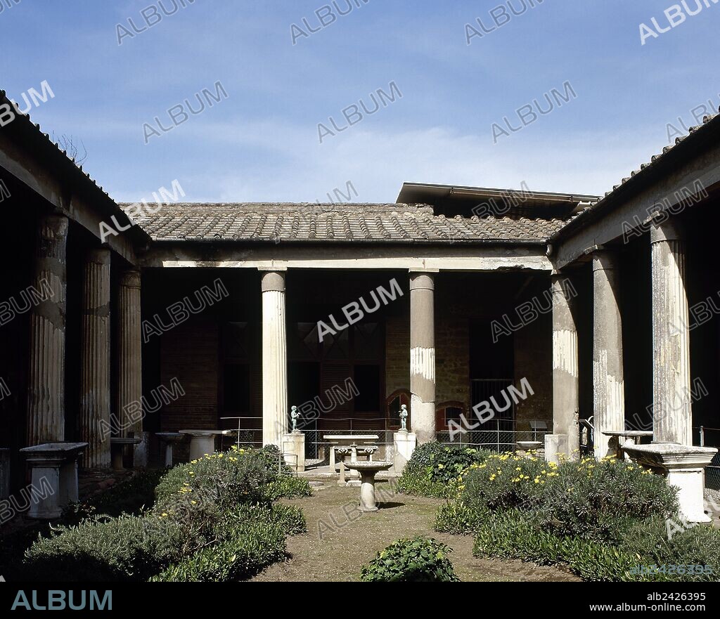 Italy. Pompeii. House of the Vettii. Luxurious residence (domus). Reconstruction of the peristyle.