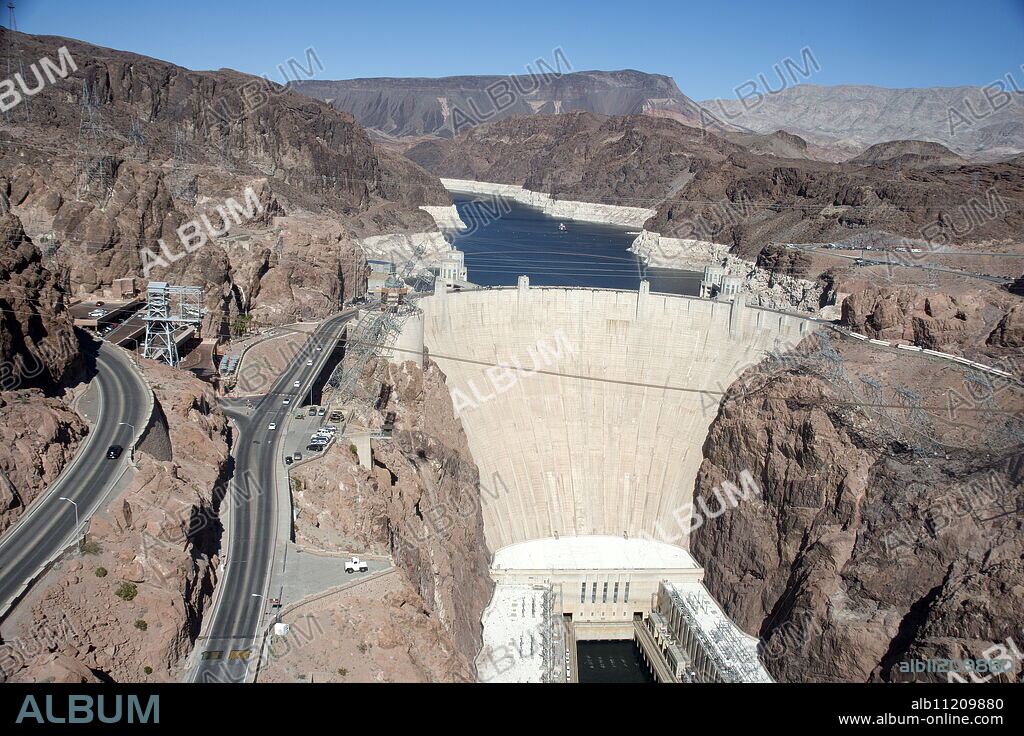View of Hoover Dam from the new Mike O'Callaghan-Pat Tillman Memorial Bridge, Arizona, United States of America, North America.