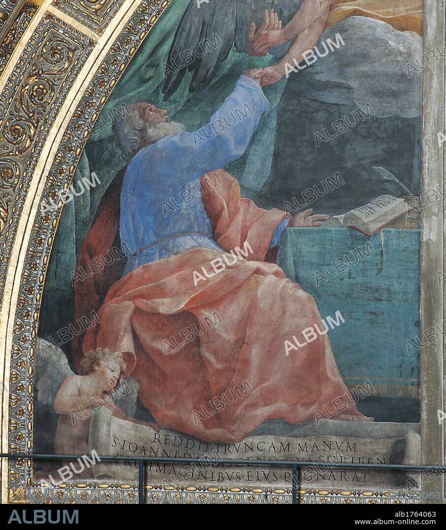St John of Damascus St Ildephonsus, by Guido Reni, 1611-1612, 17th Century, fresco, cm 210 x 200. Italy, Lazio, Rome, Santa Maria Maggiore Basilica. The paintings by Reni are in the lunettes and vaults. Detail. St Ildephonsus consecrated by the Virgin Mary.